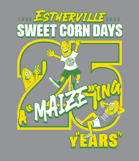 A poster for esterville sweet corn days with a boy and corn on it