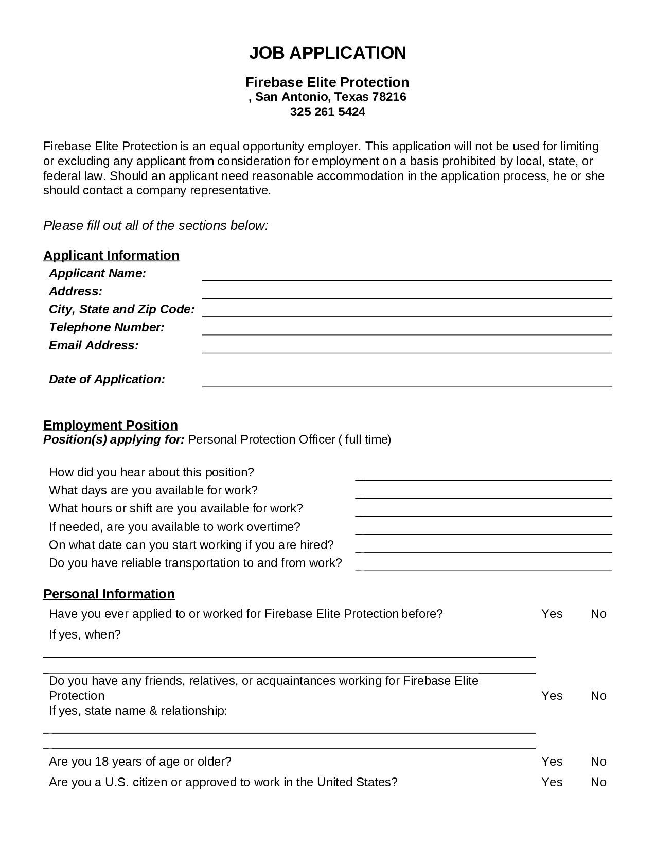 A job application form with a lot of information on it.