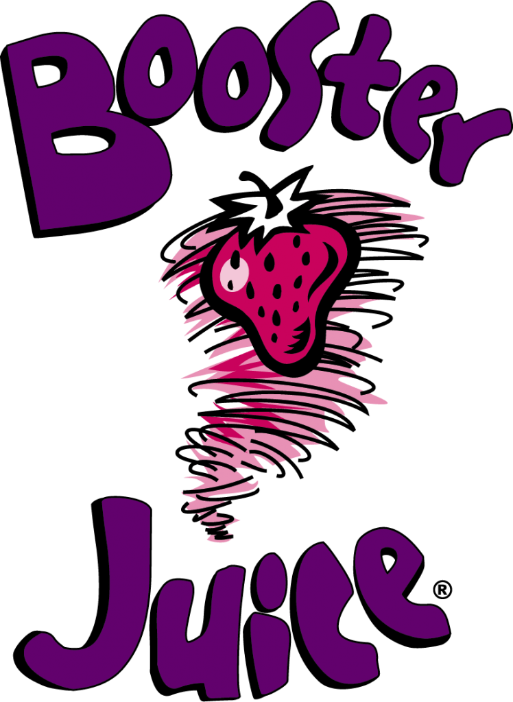 The logo for booster juice has a strawberry on it.