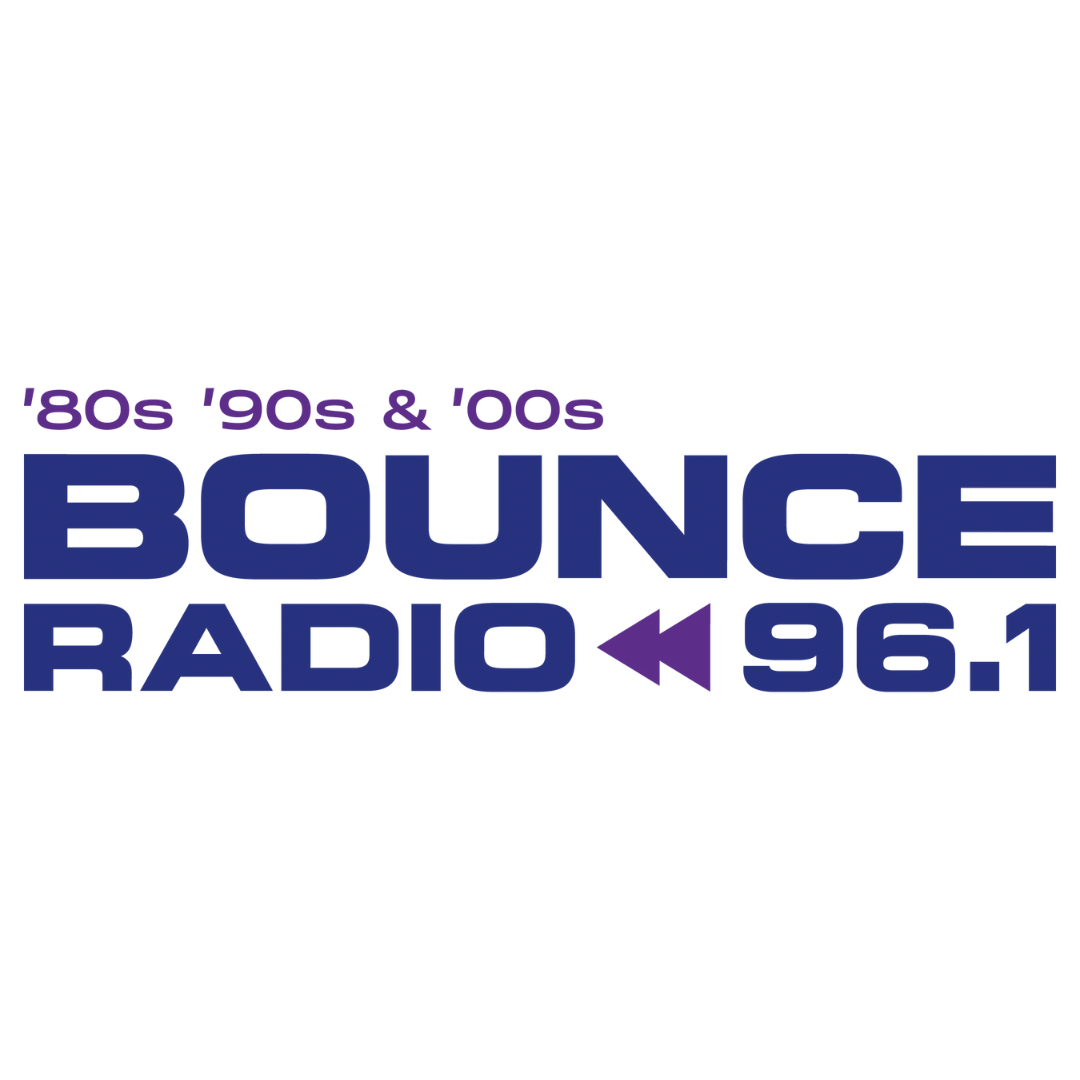 The logo for bounce radio 96.1 is blue and purple