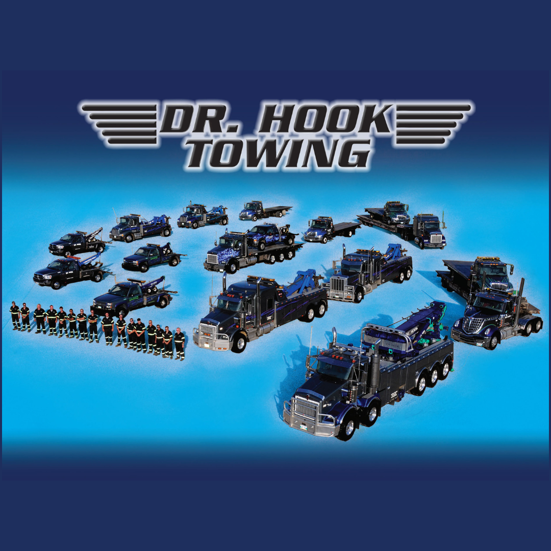 A poster for dr hook towing shows a variety of trucks