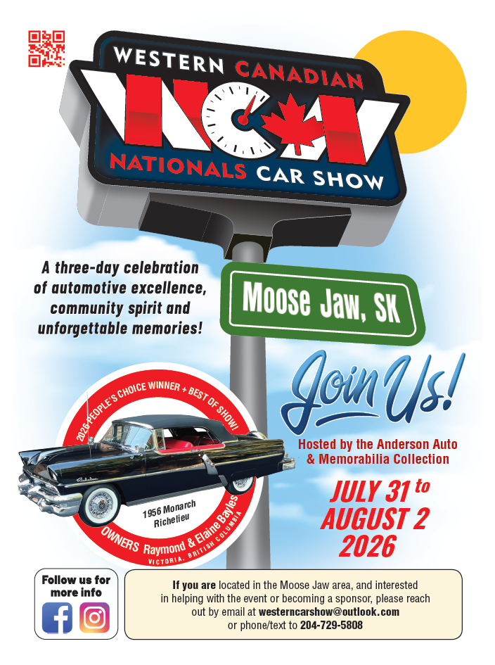 Western Canadian TCMA Nationals Car Show poster with red classic car, Moose Jaw, SK, July 31-August 2, 2026