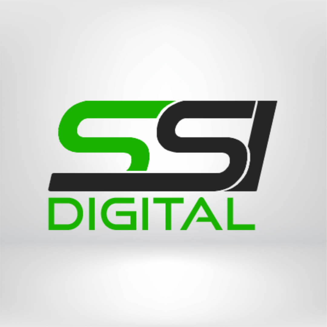 A green and black logo for ssi digital on a white background.