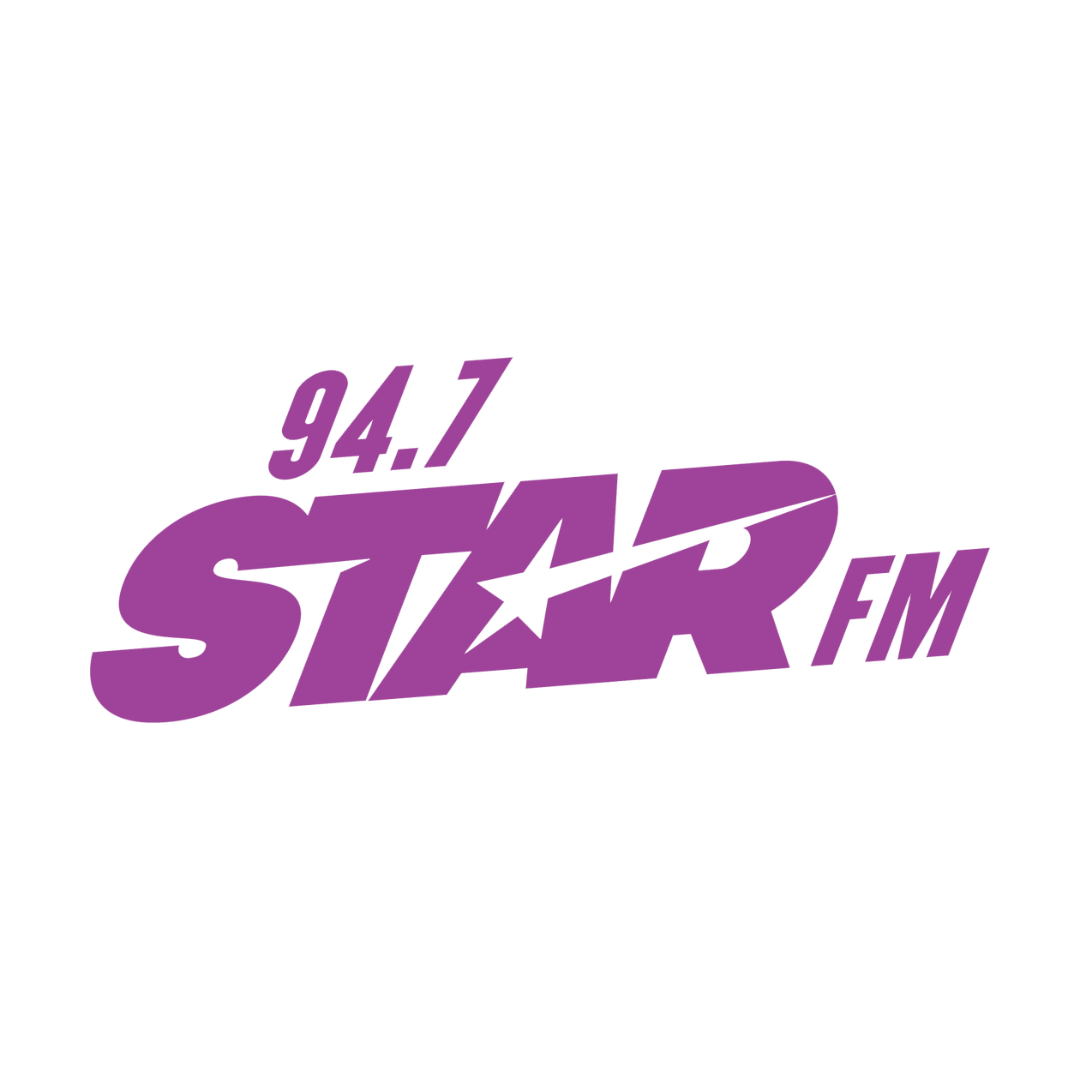 A purple logo for 94.7 star fm on a white background.