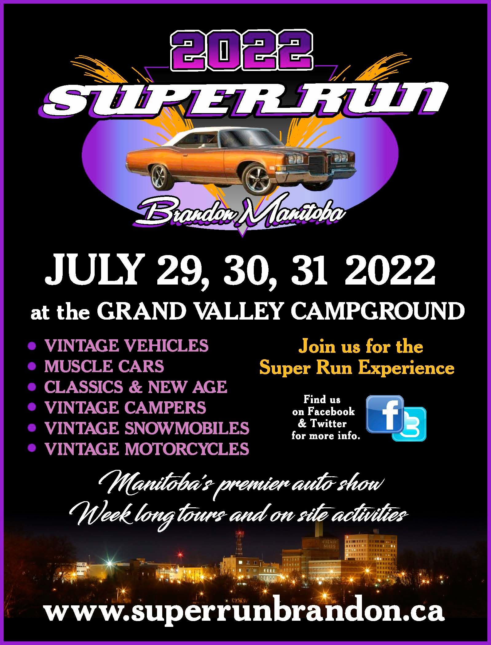 A poster for the 2022 super run at the grand valley campground