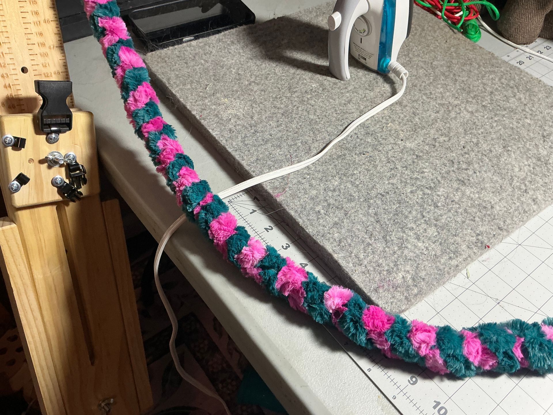 Pink and teal minky dog leash