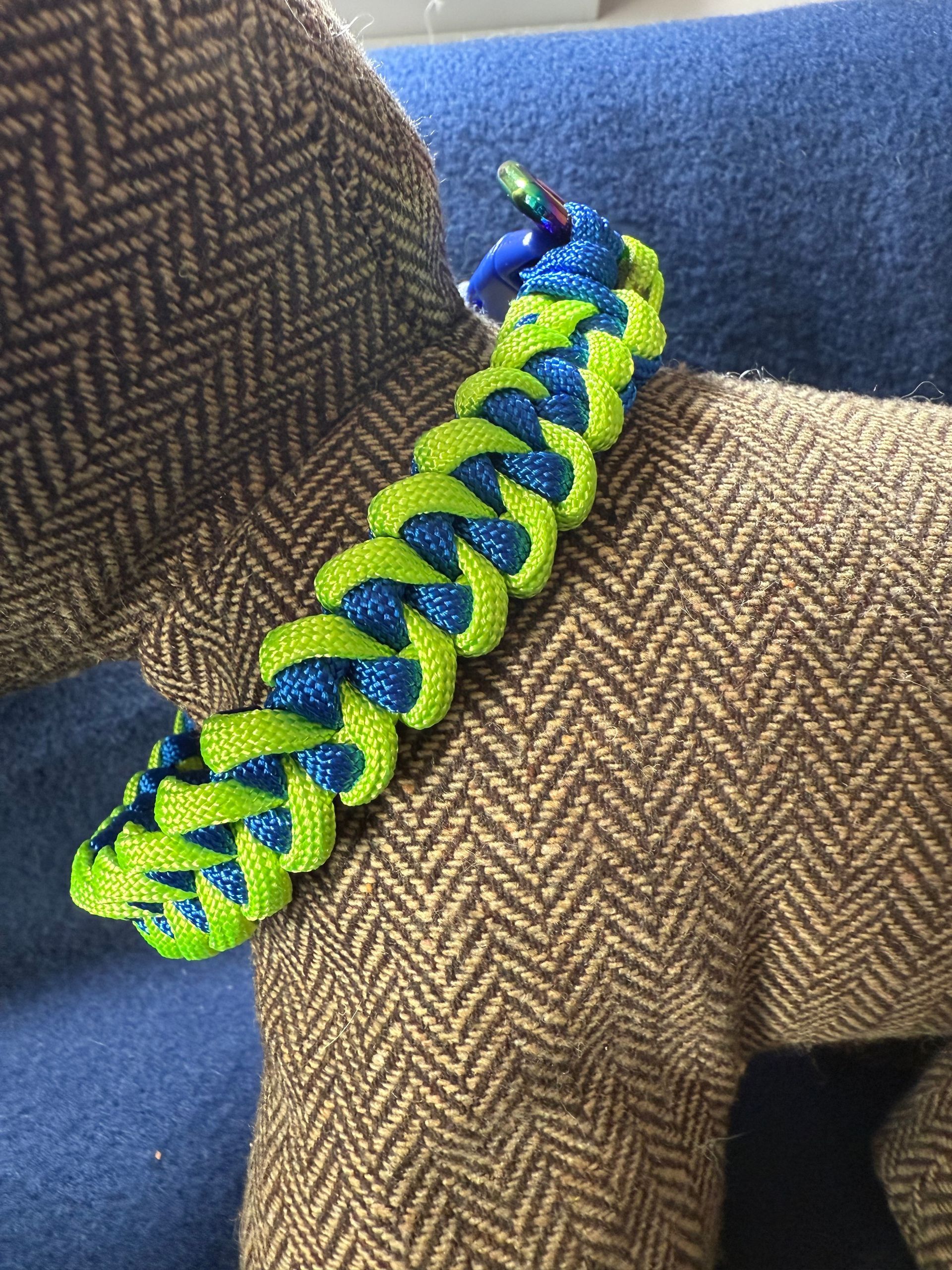 Blue and neon green Paracord dog collar
