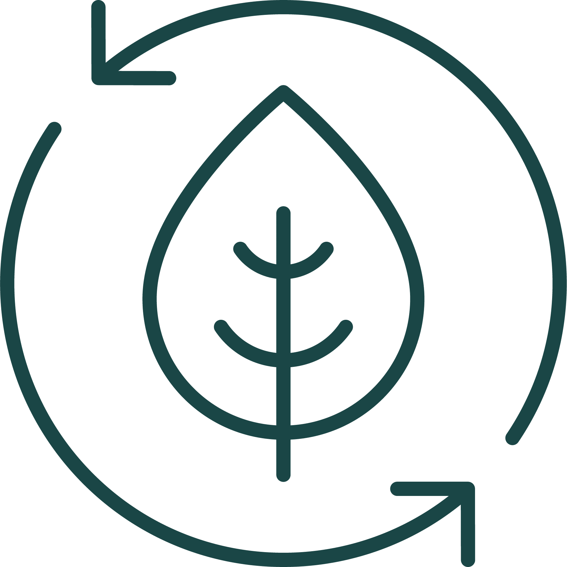 A line drawing of a leaf with two arrows around it.