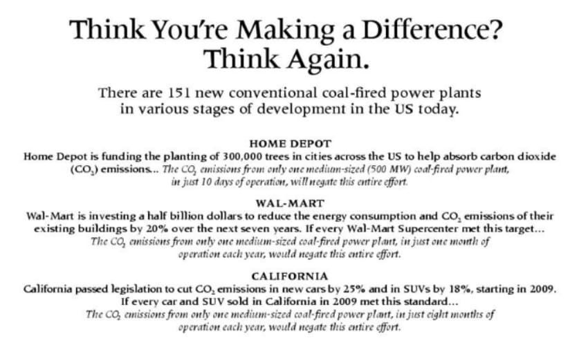 A poster that says think you 're making a difference think again