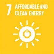 A yellow background with a white sun and the words `` 7 affordable and clean energy ''.