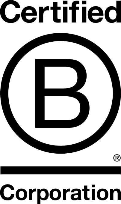 A black and white logo for a certified b corporation.