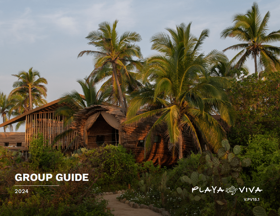 A group guide for playa viva shows a house surrounded by palm trees