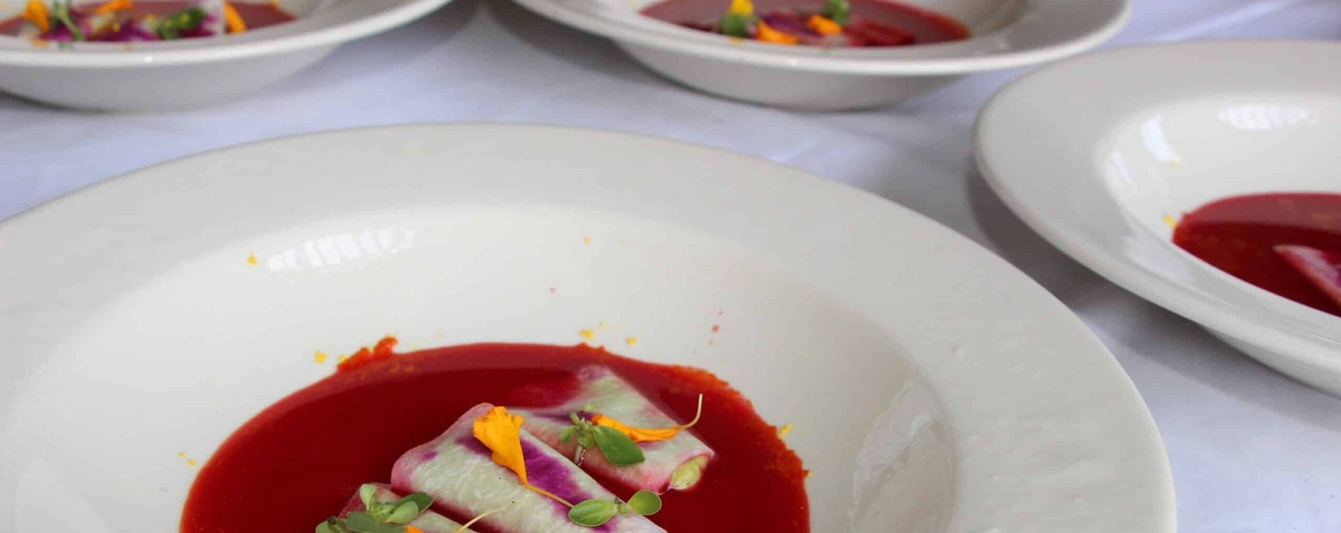 A close up of a plate of food on a table.