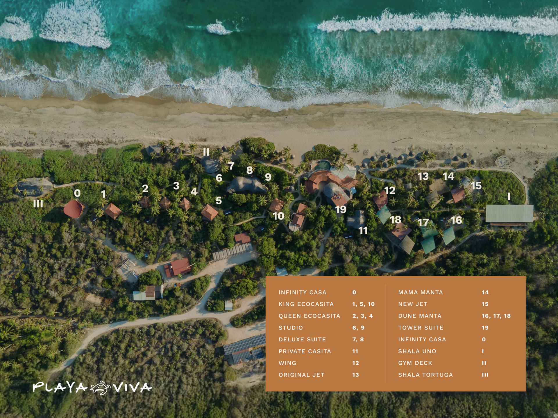 An aerial view of a beach with houses and trees