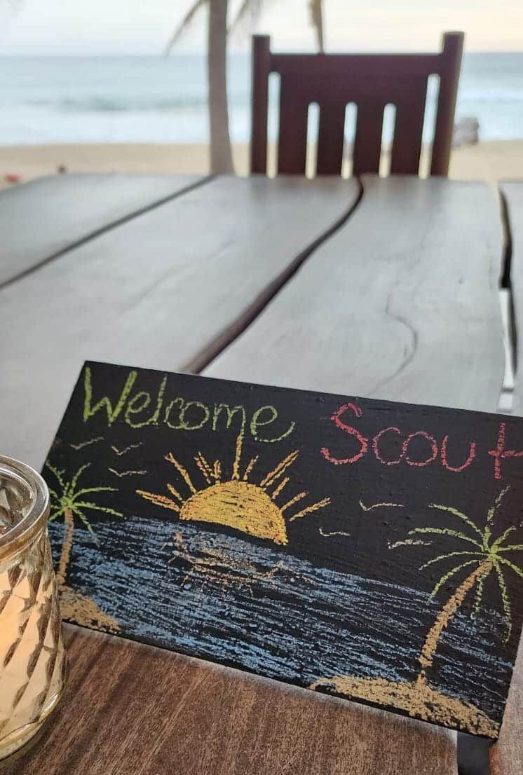 A sign on a table that says welcome scout