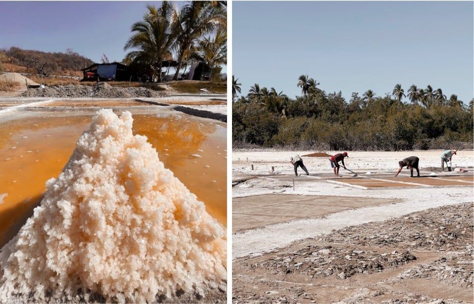 A pile of salt sits next to a pile of salt
