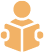 An orange icon of a person reading a book.