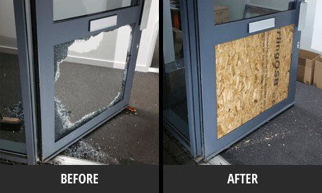 Before and after commercial window boarding