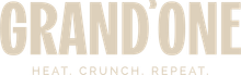 Beige &ldquo;GRANDONE&rdquo; logo with the tagline &ldquo;HEAT. CRUNCH. REPEAT.&rdquo;