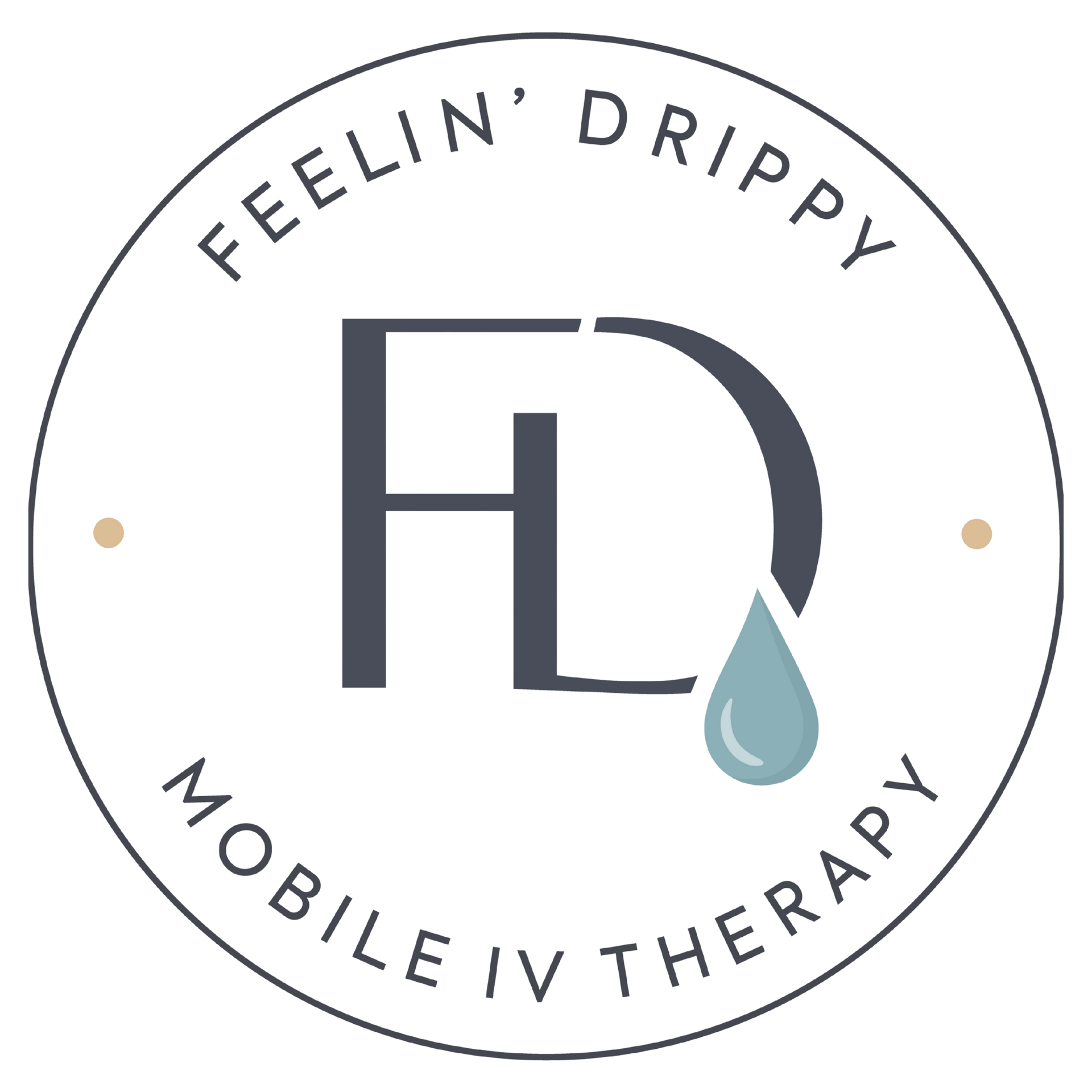 Feelin’ Drippy Mobile IV Therapy logo with FD initials and a water droplet icon