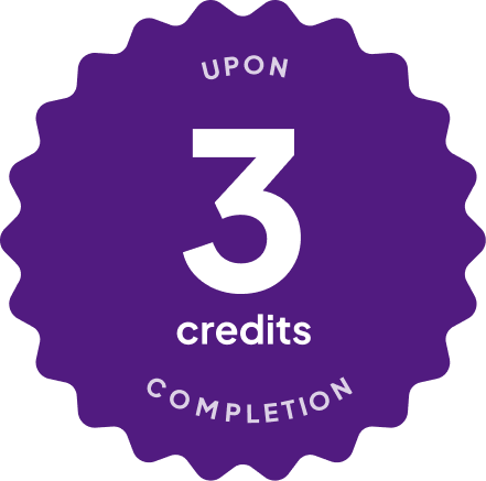 Blue badge with text: 