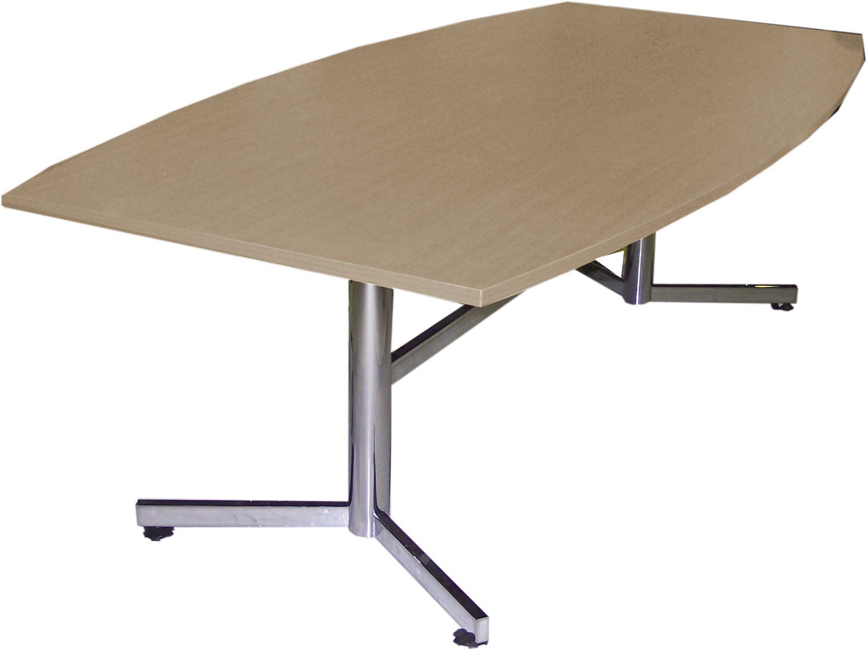 chrome base boat-shaped boardroom table beech