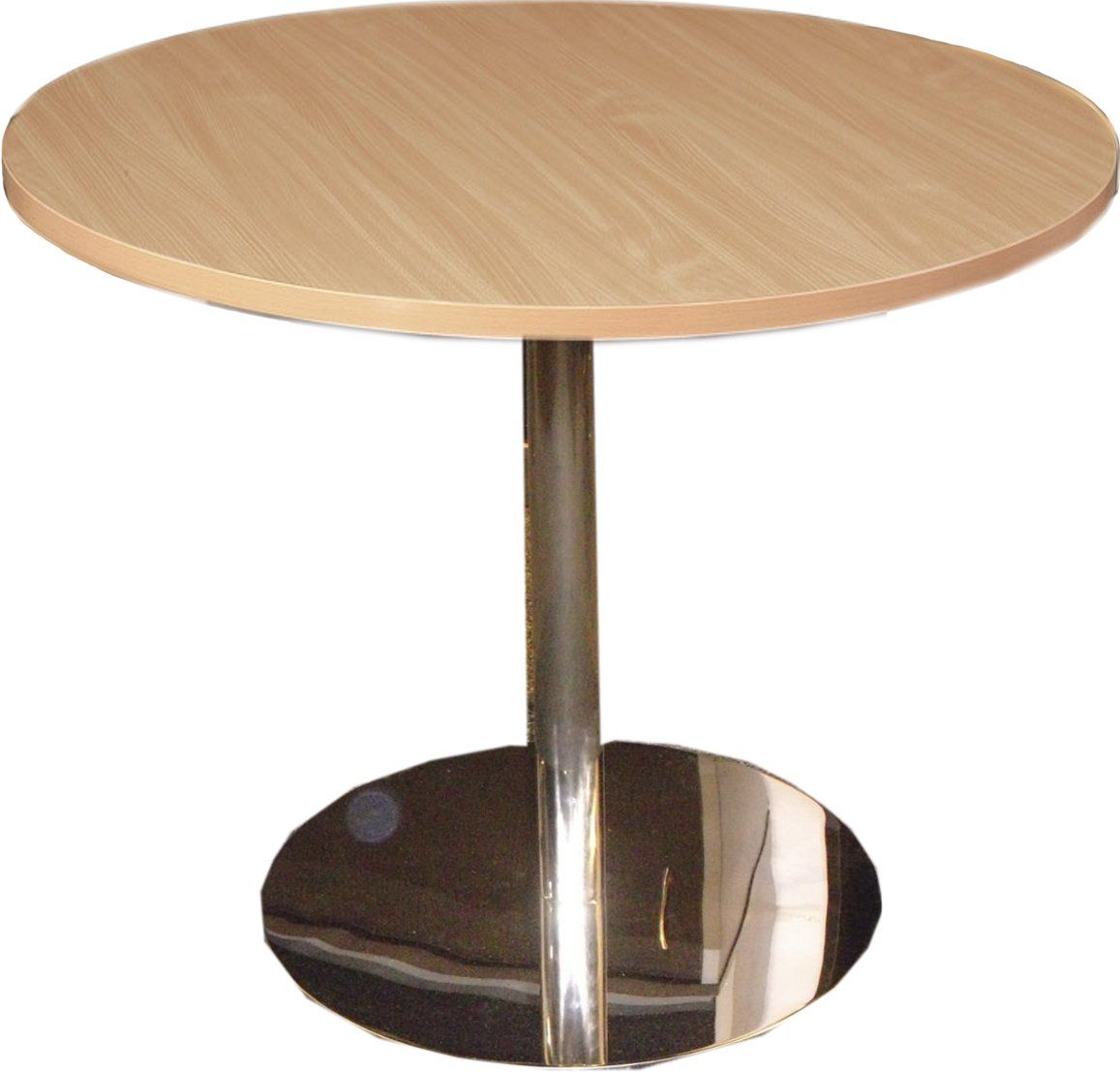 chrome disc round meeting table beech