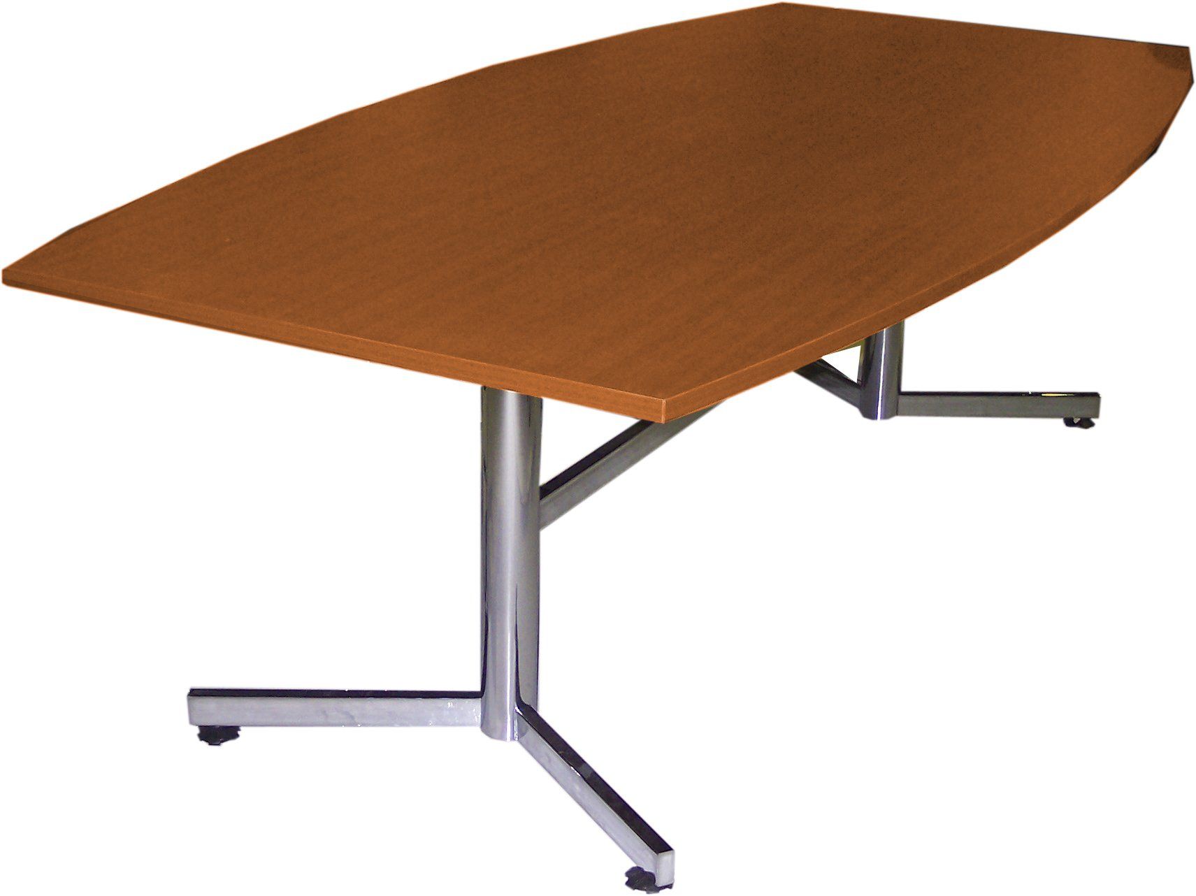 chrome base boat-shaped boardroom table cherry