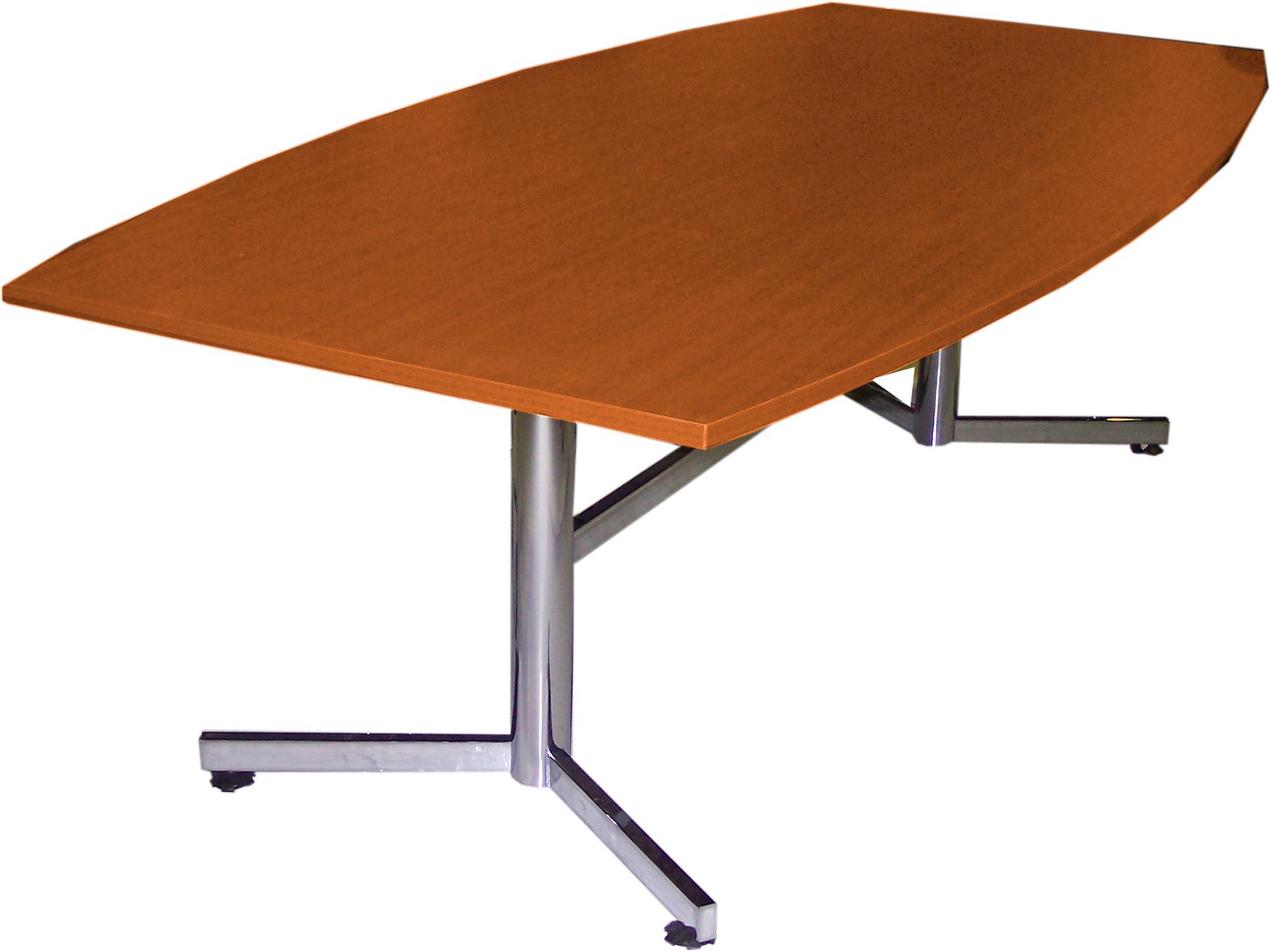 chrome base boat-shaped boardroom table beech