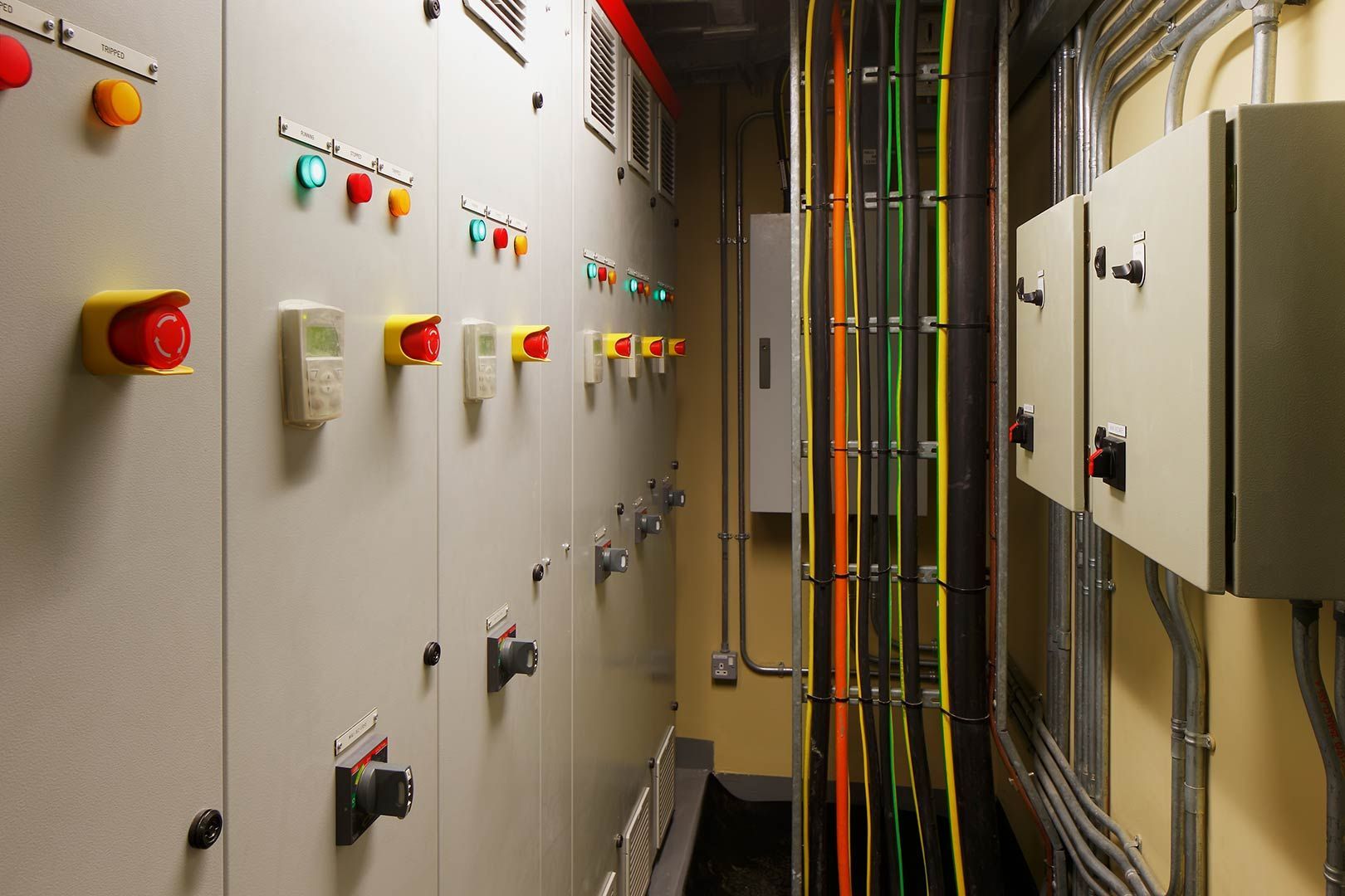 A Hallway Filled With Electrical Boxes And Wires — Wylec In Mayfield West, NSW