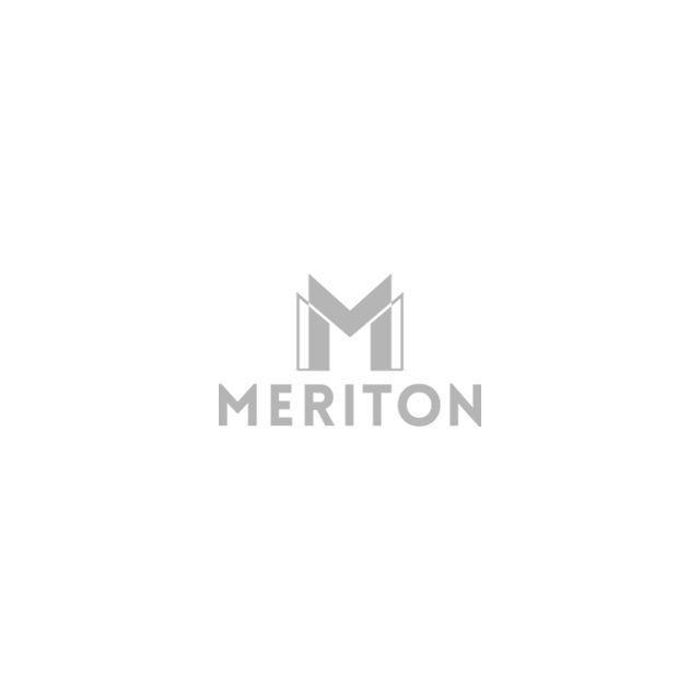 A logo for meriton is shown on a white background.