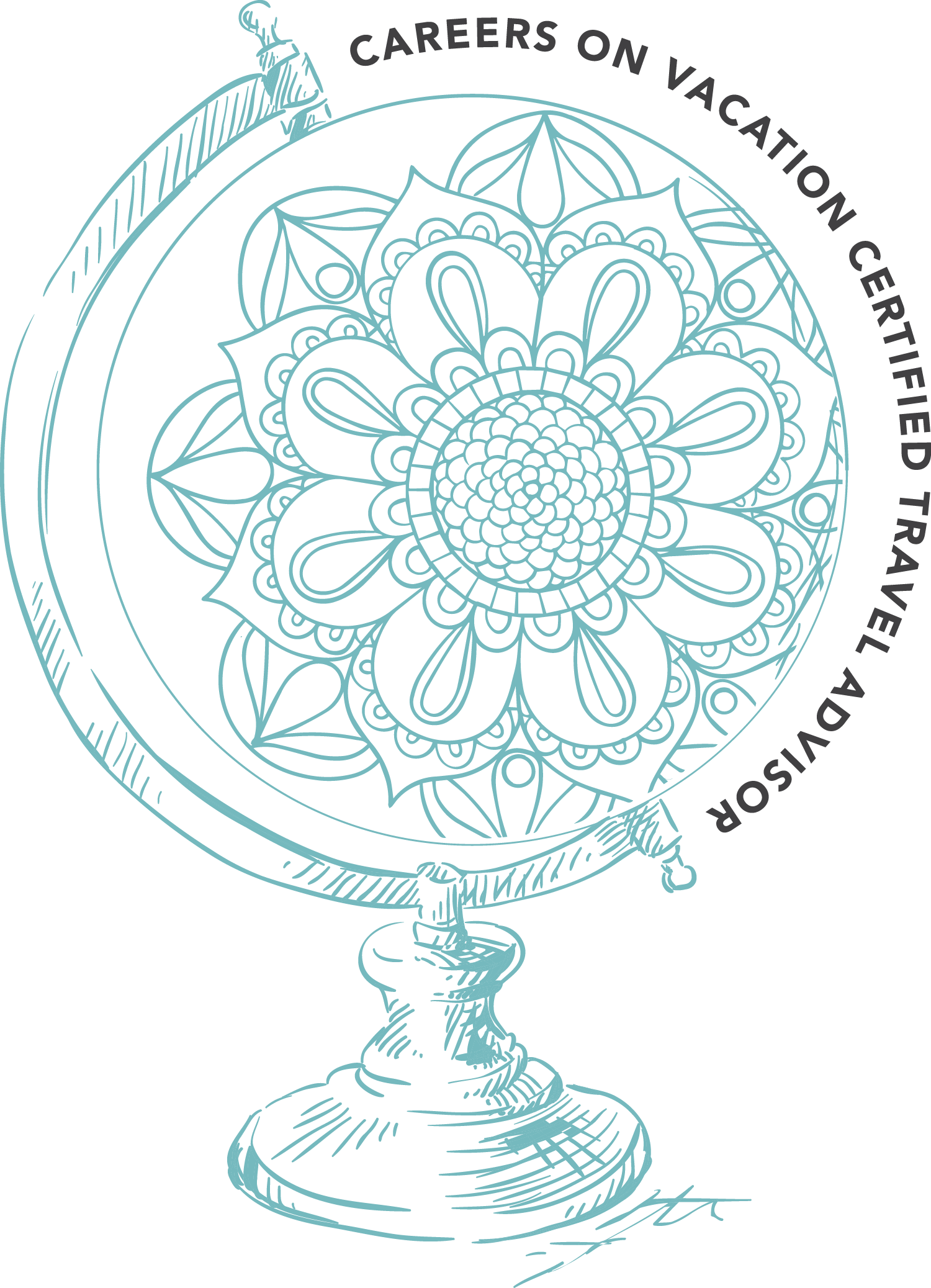 A drawing of a globe with a flower on it. Certified Travel Advisor