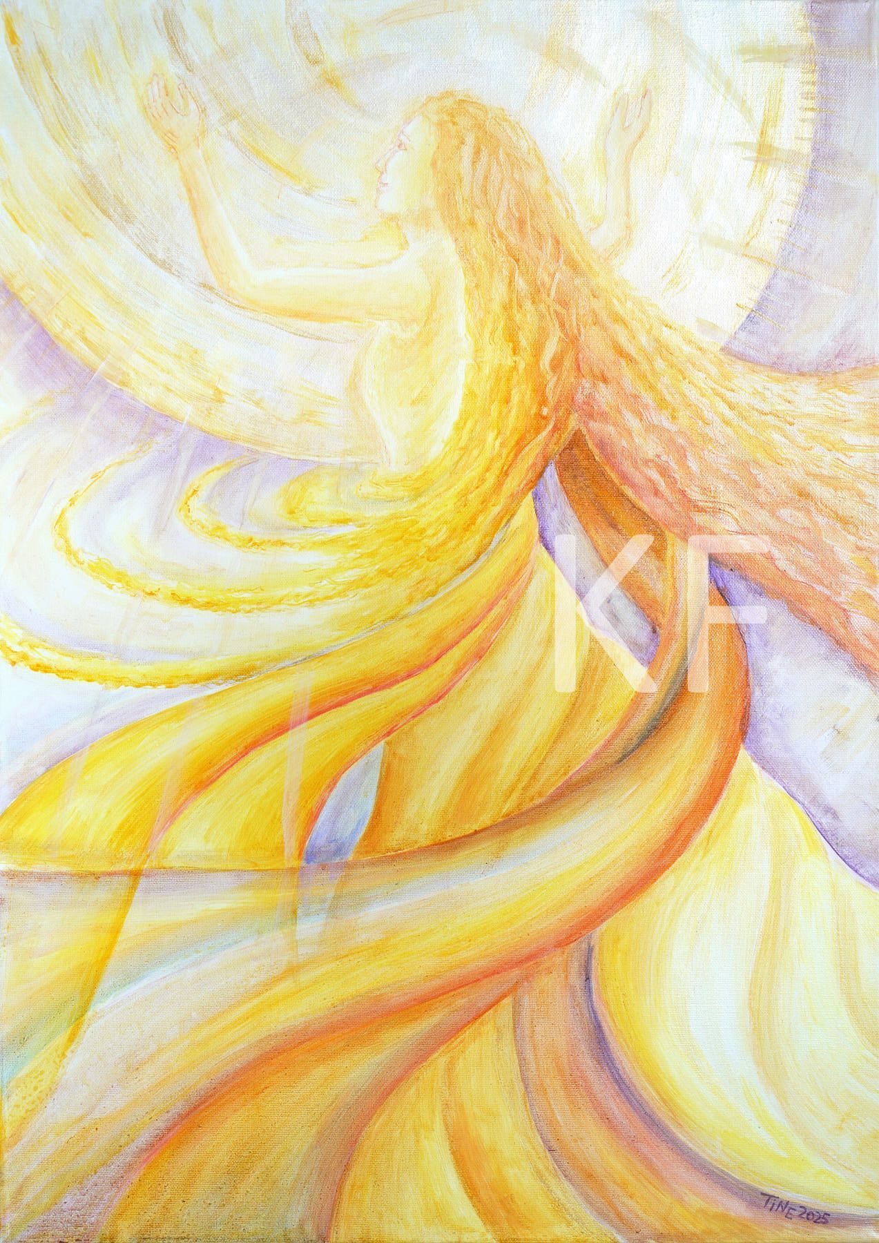 Ölbild - eine Frau wendet sich zum Licht