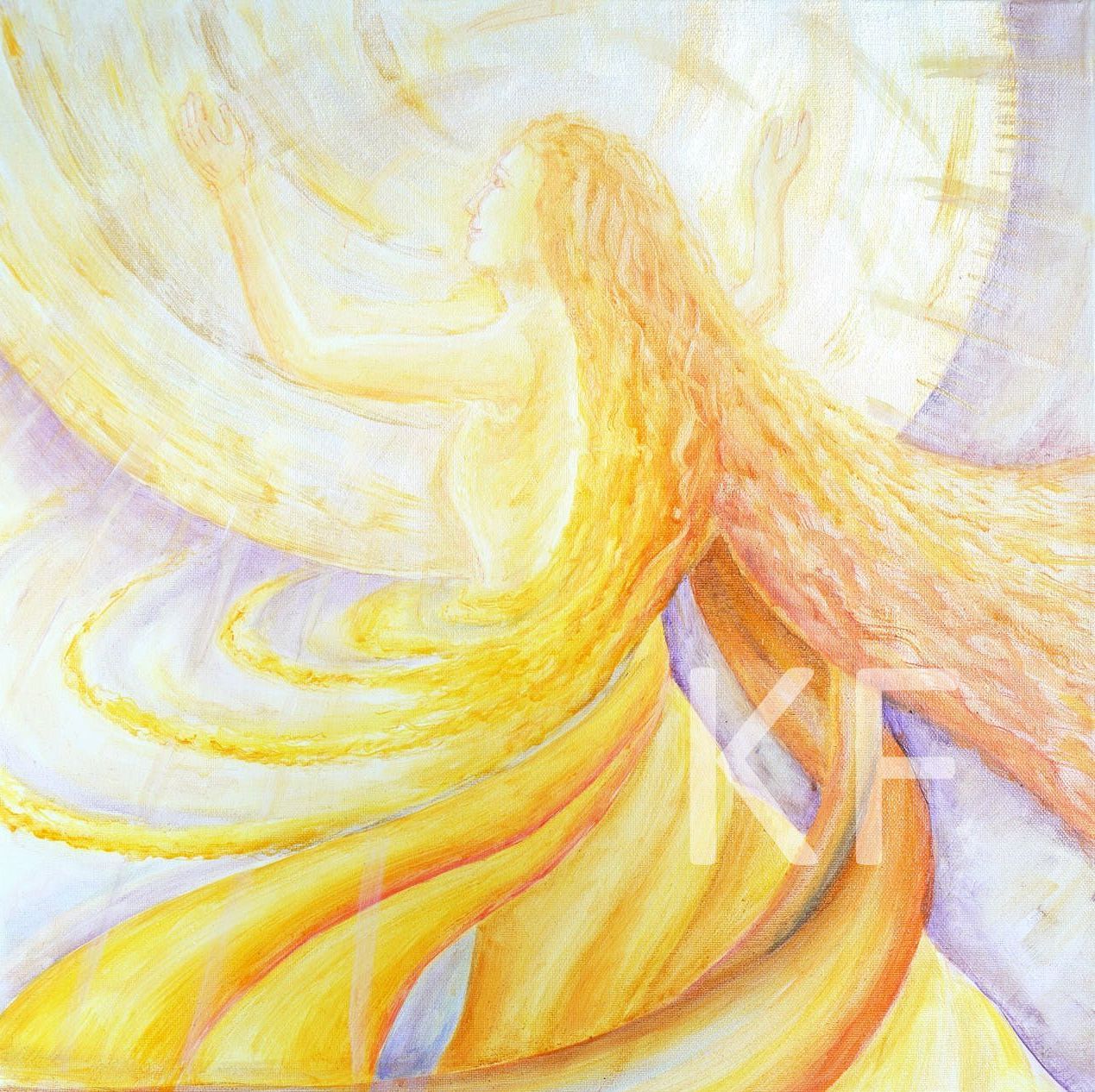 Ölbild - eine Frau wendet sich zum Licht