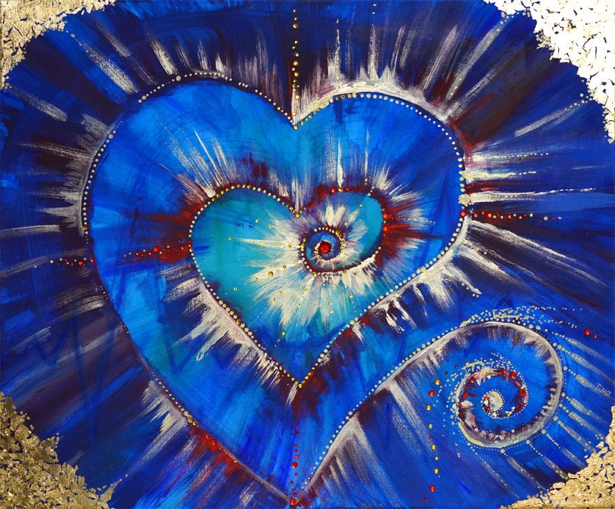 Kraftvolles Herzöffnungsbild. Gemalt mit Acryl und Blattgold.
