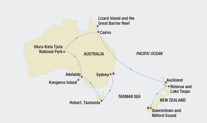 A map of australia showing places like adelaide and sydney