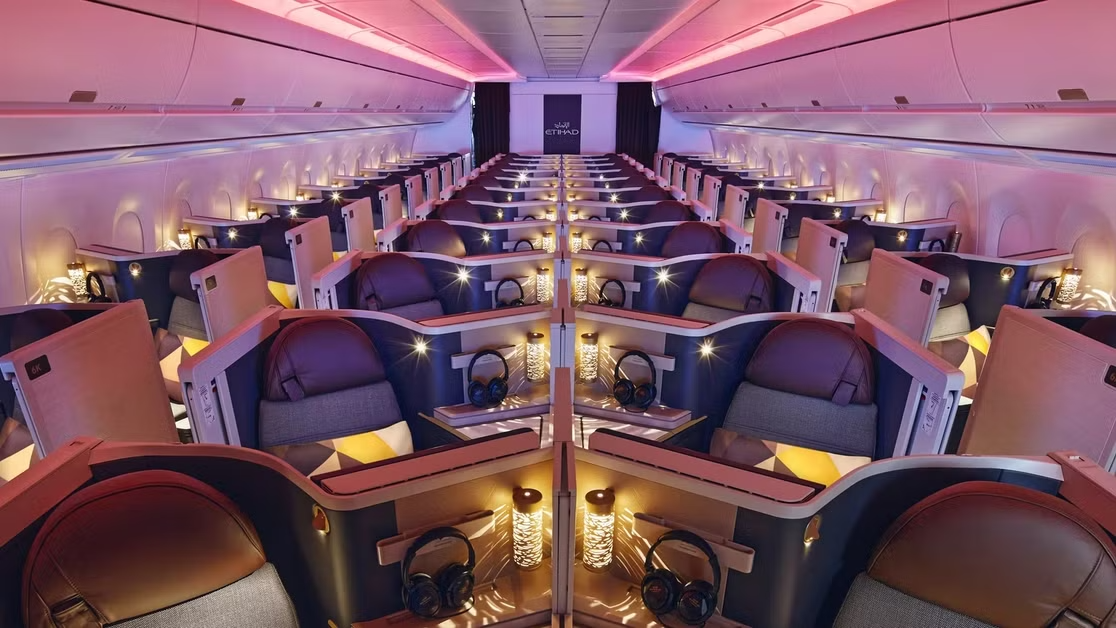 A large passenger jet with a lot of seats on it.