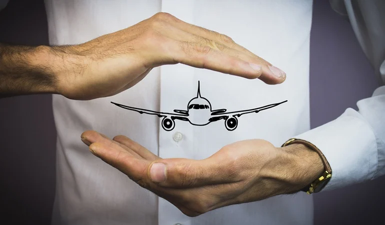Insurance policy documents and private jet, visualising what is covered during charter flights
