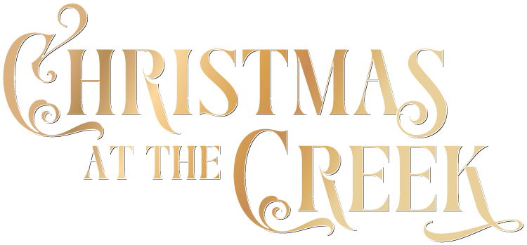 The logo for christmas at the creek is gold on a white background.