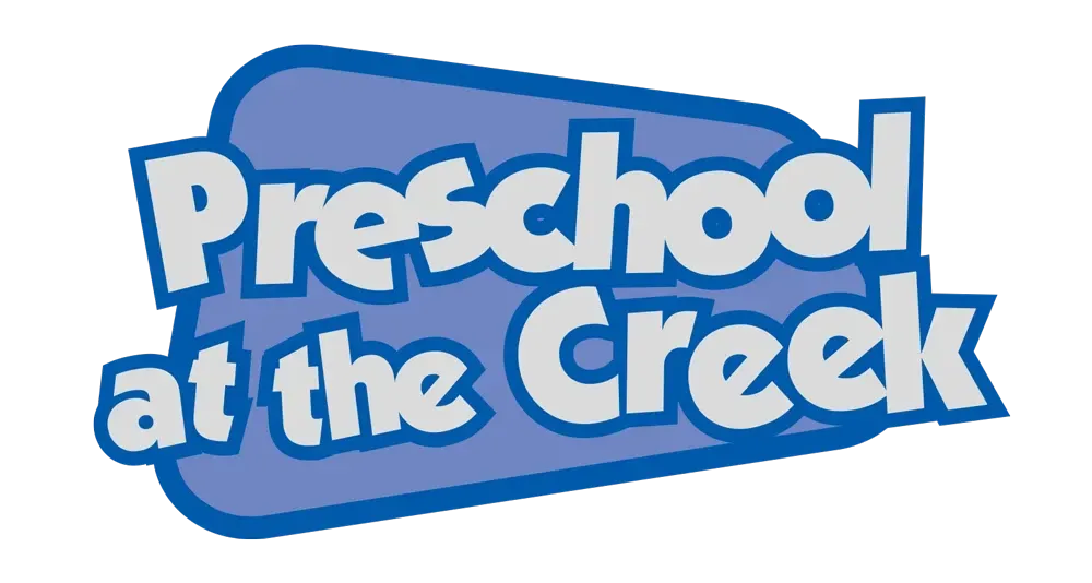 The logo for preschool at the creek is blue and white.