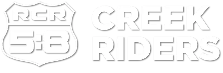 The logo for rcr creek riders is white on a white background.