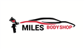 Miles Body Shop logo featuring a car silhouette, paint spray gun, and the company name.