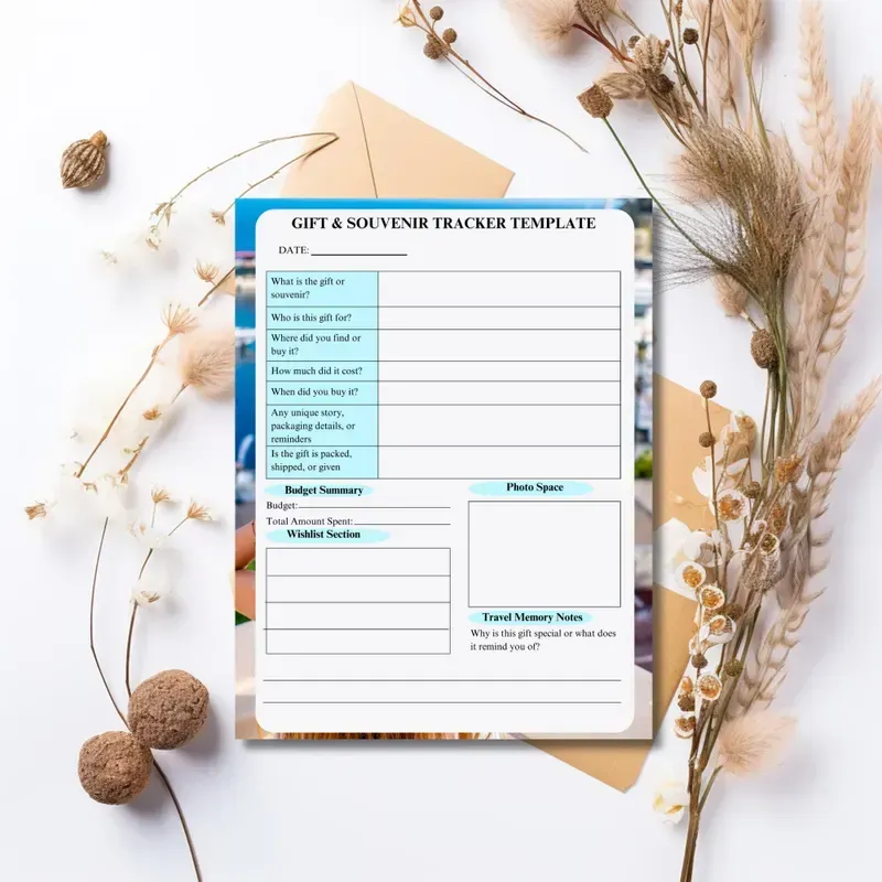 A planner is sitting on top of a table next to flowers.