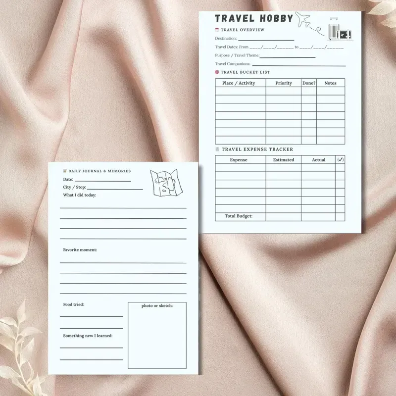 A piece of paper that says travel hobby on it