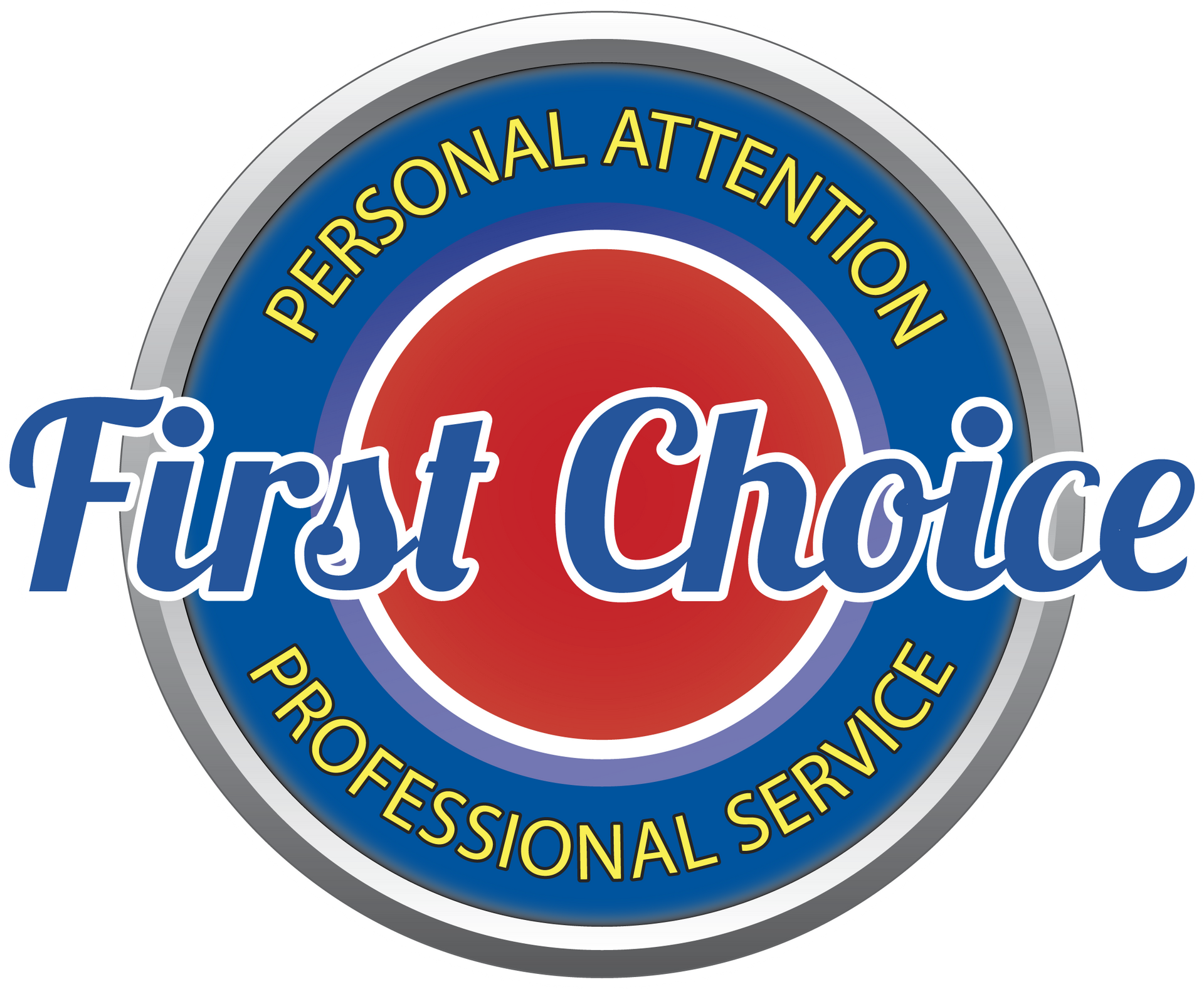 A blue and orange logo for first choice professional service