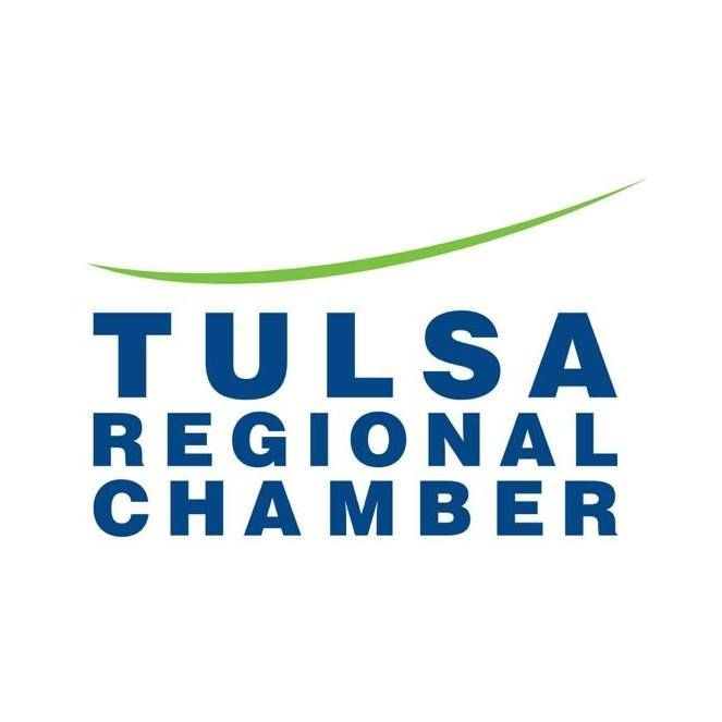The tulsa regional chamber logo is blue and green