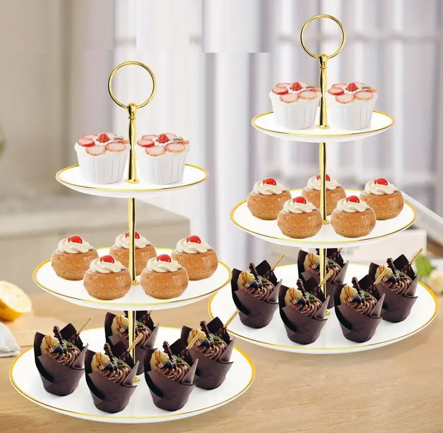 Elegant 3-Tier Cupcake Stand with Golden Accents
