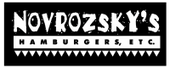 A black and white logo for novrozsky 's hamburgers , etc.