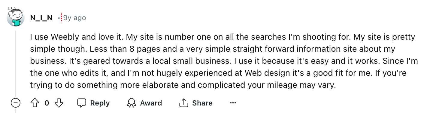 weebly is good because it is geared towards local small business