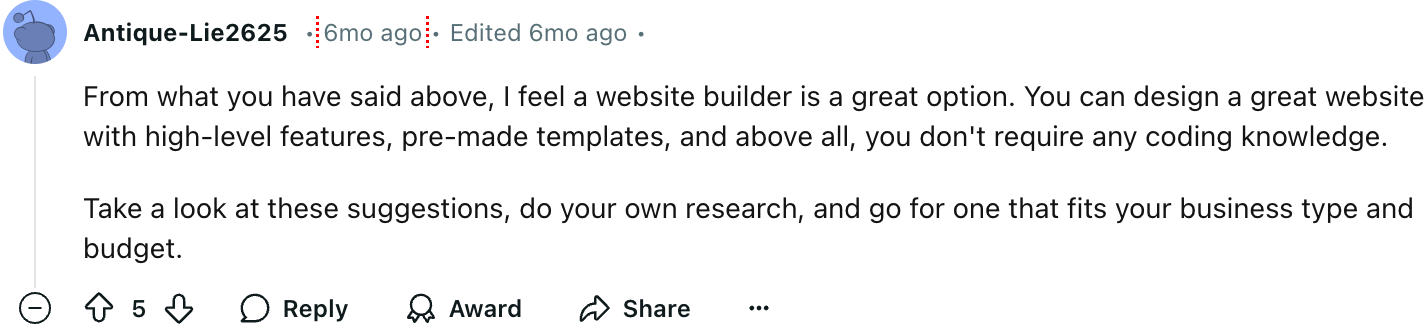 A blurred image of a text that says ' i feel a website builder is a great option '